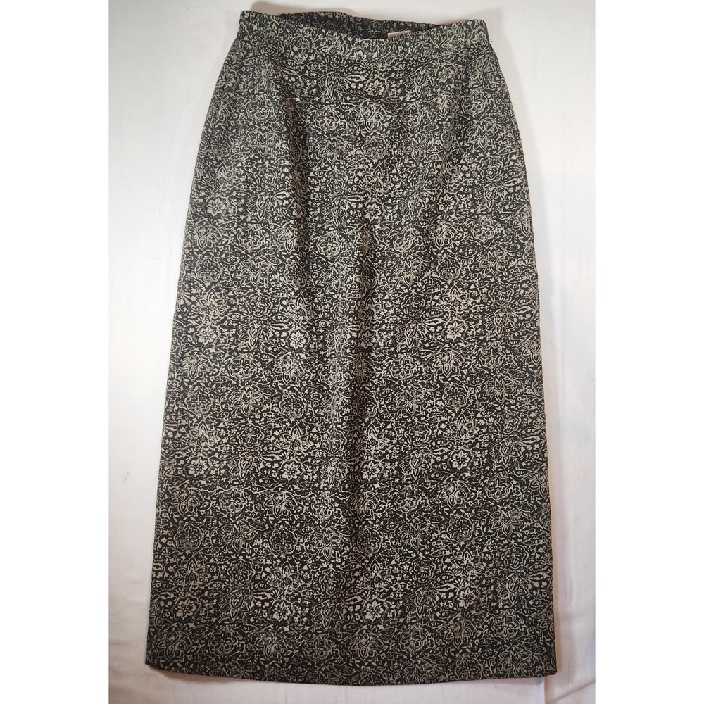 Fairycore Vintage Maxi Skirt Black Beige Floral Damask Print Made in Canada